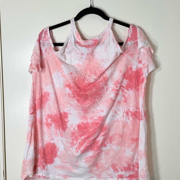 Torrid Pink & White‎ Tie Dye “Feeling Good” Cold Shoulder Top Size 1X - Picture 6 of 8